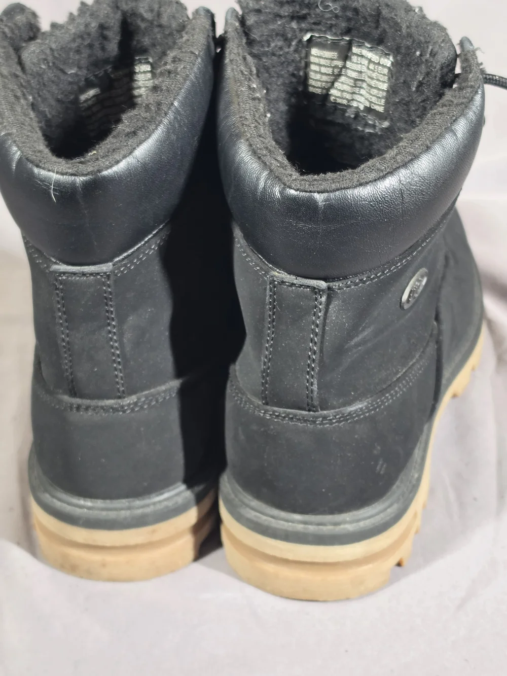 Lugz Men’s 10.5 Black Faux Fur Lined Work Boots Gum Lug Sole Winter Y2K
